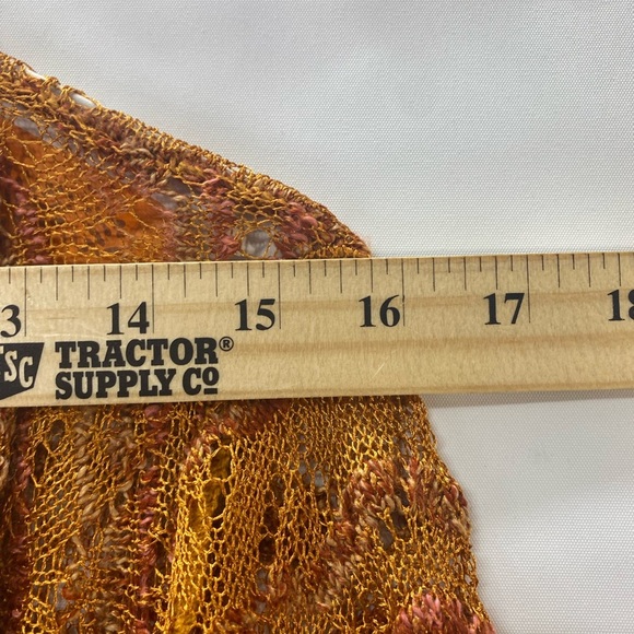 Earthy Orange Crochet Boho Lg Cardigan Asymmetric Open Lapel Slender Long Sleeve - Picture 4 of 8